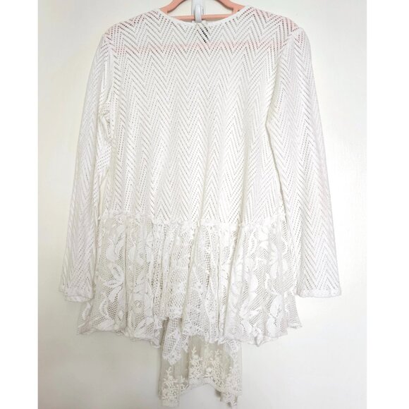 Marilu Asymmetric Hem Knit Lace Long Sleeve Boho Top, S, White - Picture 2 of 9